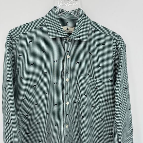Southern Pines shirt men’s M button up green white gingham check dog print lab - Picture 3 of 10